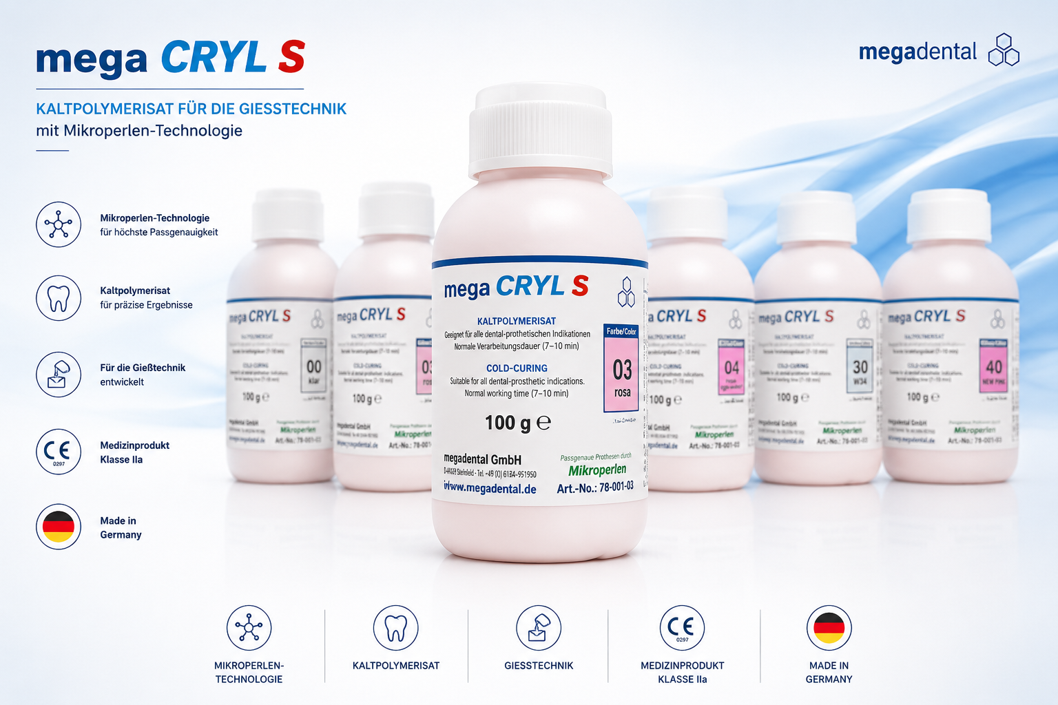 mega CRYL S  Kaltpolymerisierender Prothesenwerkstoff mit Mikroperlen