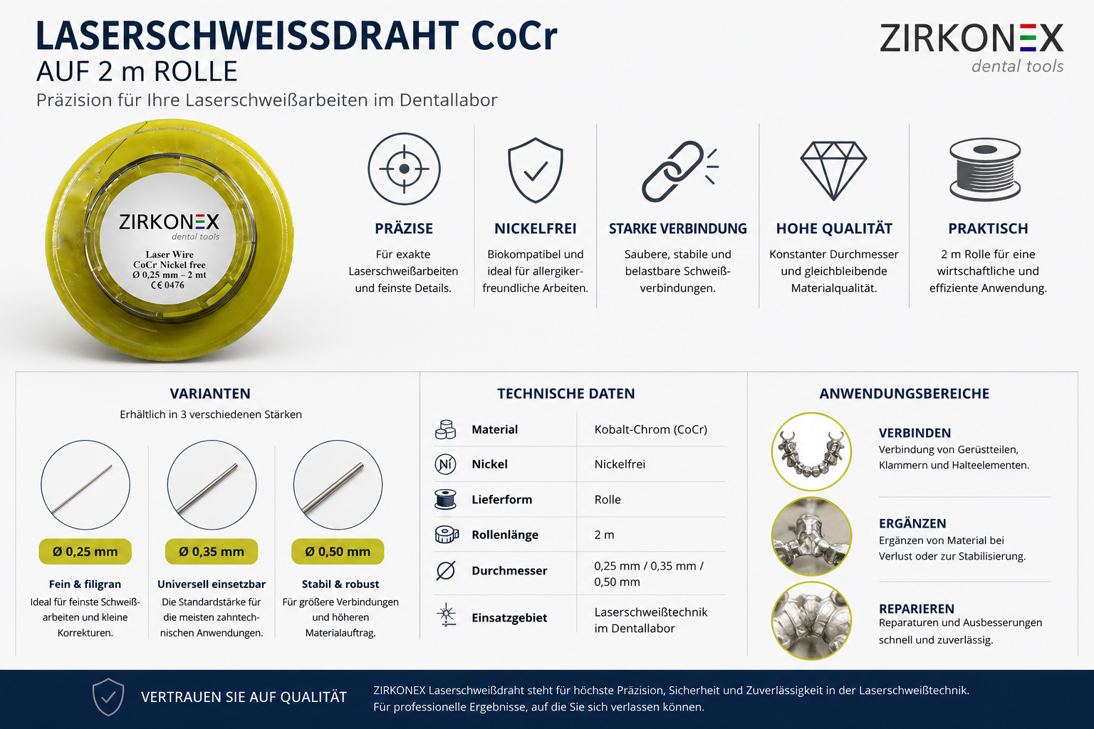Laserschweißdraht CoCr – 2 m Rolle