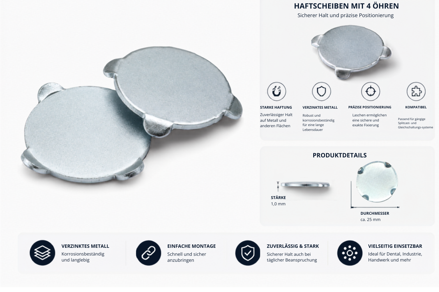 Magnet-System gestanzt, vernickelt, 4 aufgekantete Öhrchen